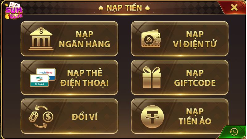 Giới thiệu những phương thức nạp tiền của cổng game Sumclub
