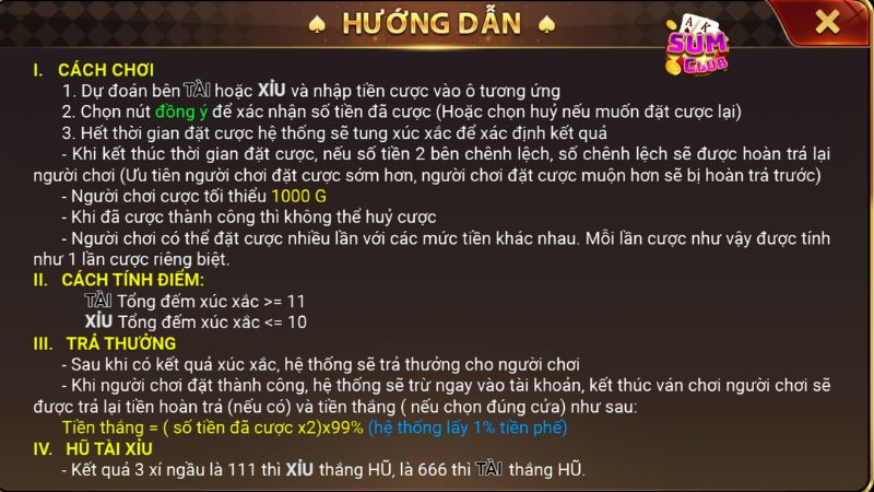 Hướng dẫn các bước chơi Tài Xỉu trên nhà cái Sumclub