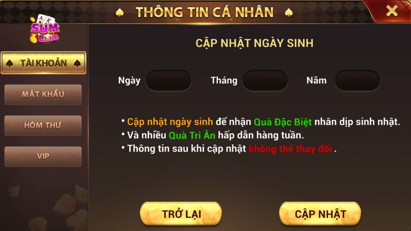 Hướng dẫn cách cập nhật tài khoản Sumclub