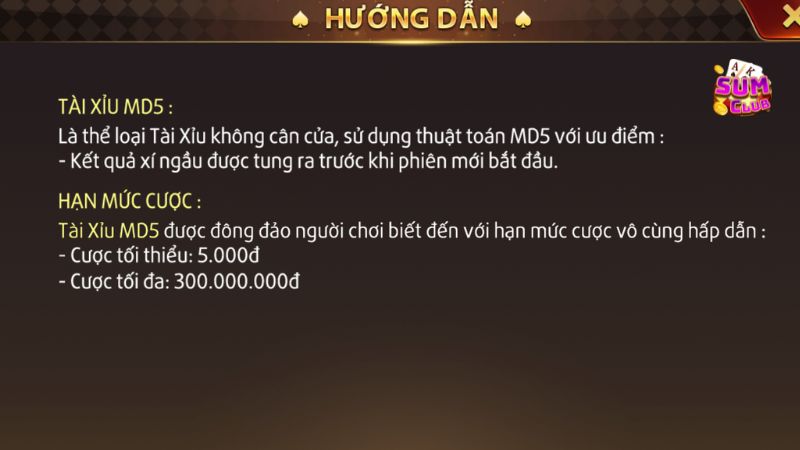 Hướng dẫn cách chơi Tài Xỉu MD5 trên nhà cái Sumclub